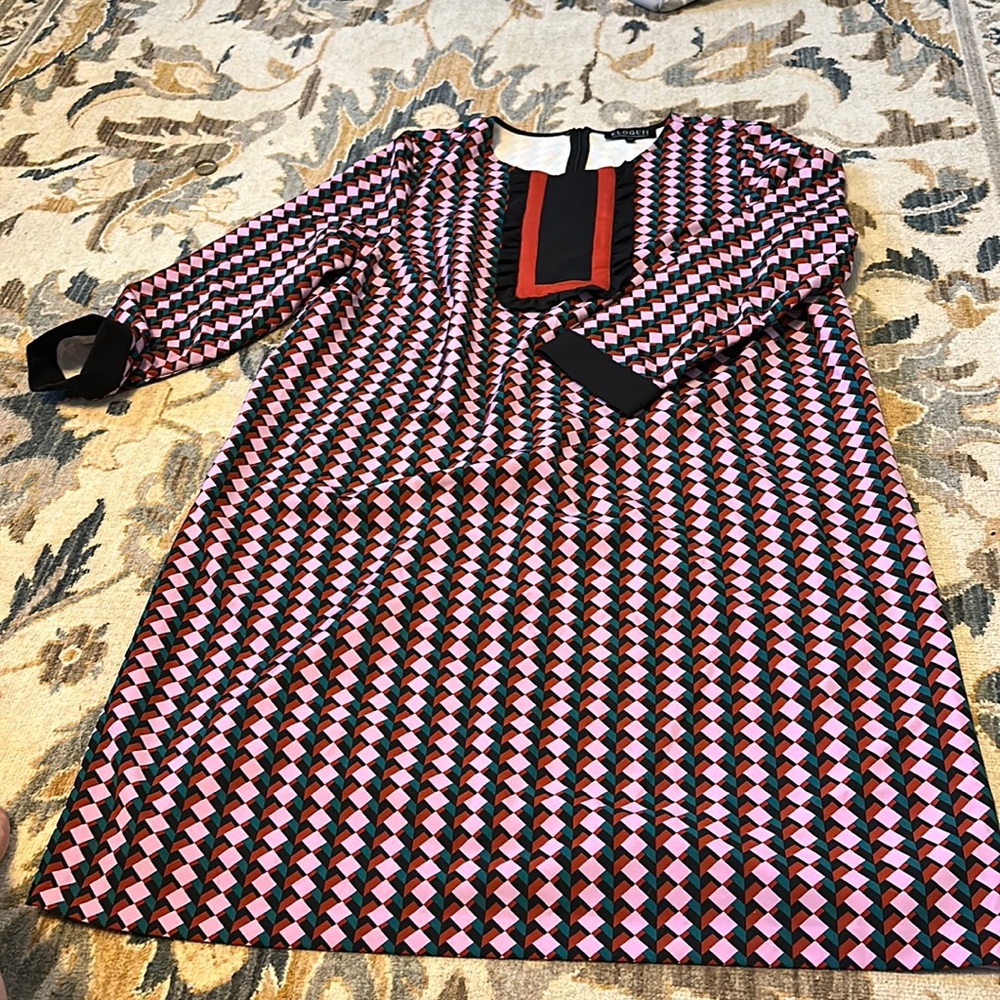 Eloquii Geometric Diamond Shift Dress W/ Ruffle Bib